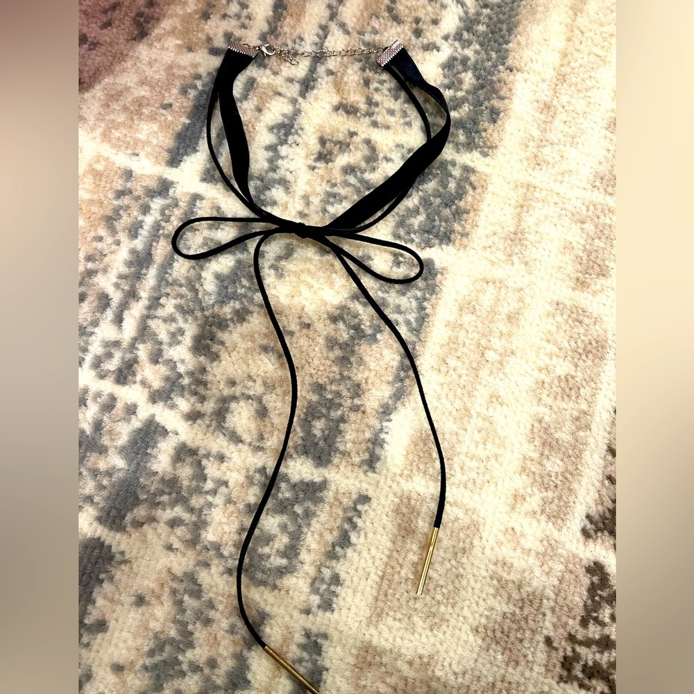 Black Faux leather layered ribbon necklace